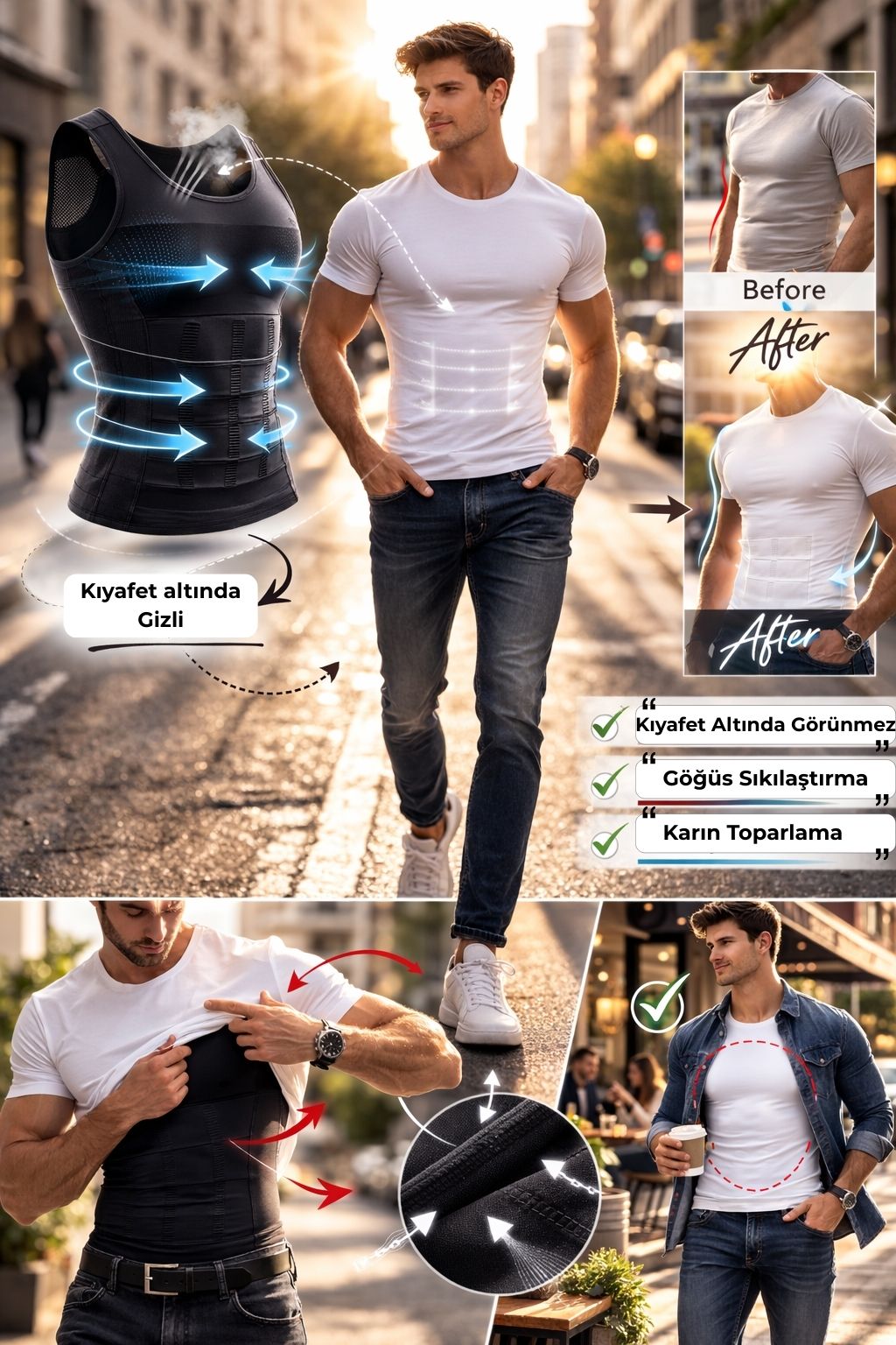 Novrica Men's Elite Şekillendirici ve Toparlayıcı Korse Atlet